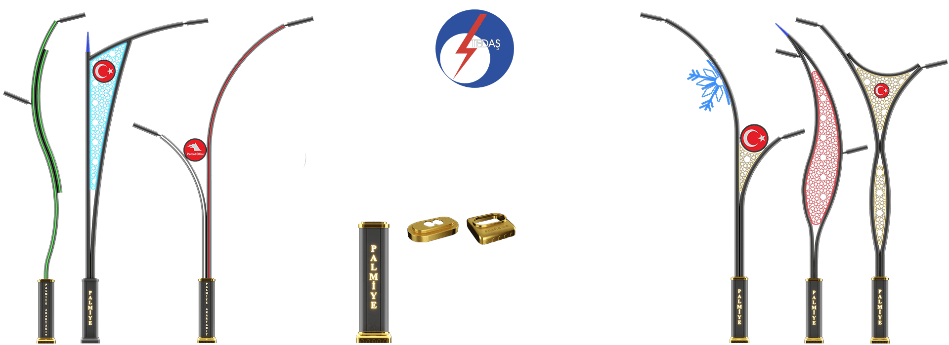 Palmiye Aydınlatma TEDAŞ tip proje onaylı gövdesi LED’li alüminyum aydınlatma direkleri