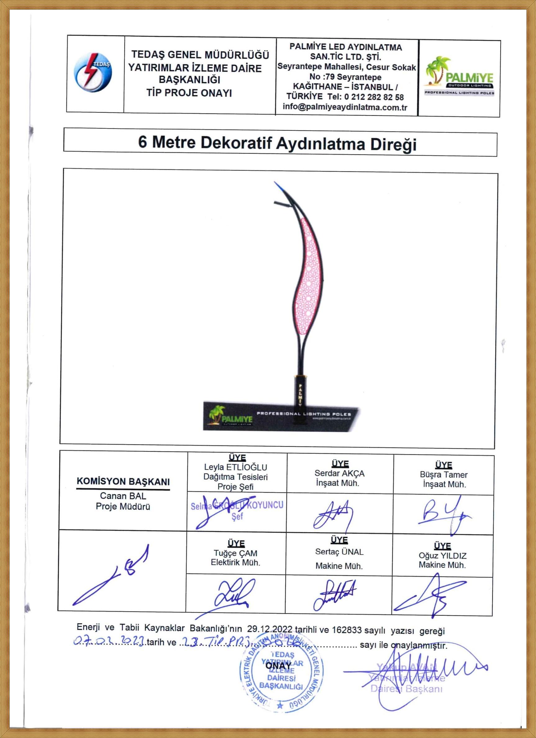 6 metre tedaş onaylı aydınlatma direği