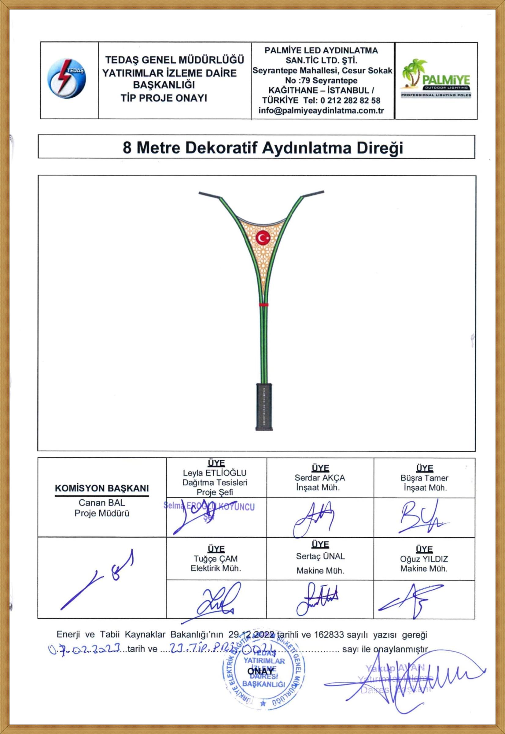 8 metre tedaş onaylı aydınlatma direği