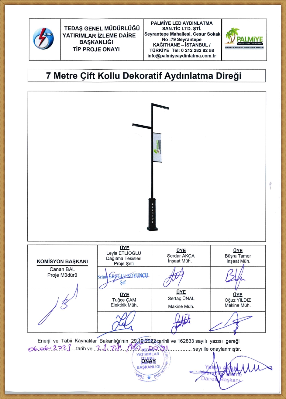7 metre tedaş tip proje onaylı aydınlatma direği