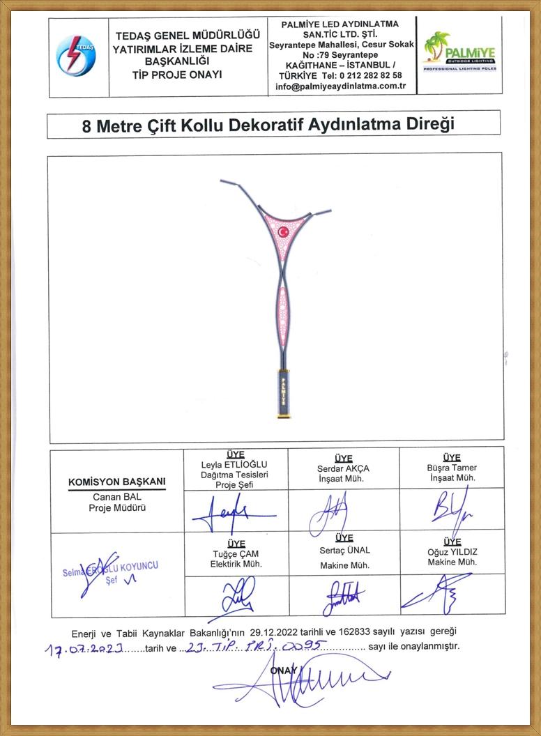 tedaş onaylı aydınlatma direği 8 metre