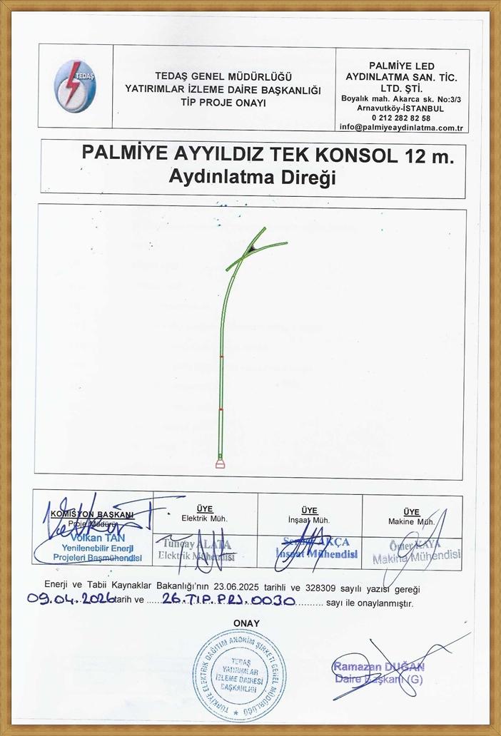 AYYILDIZ / NATO - 12 metre Tek konsol tedaş onaylı aydınlatma direği
