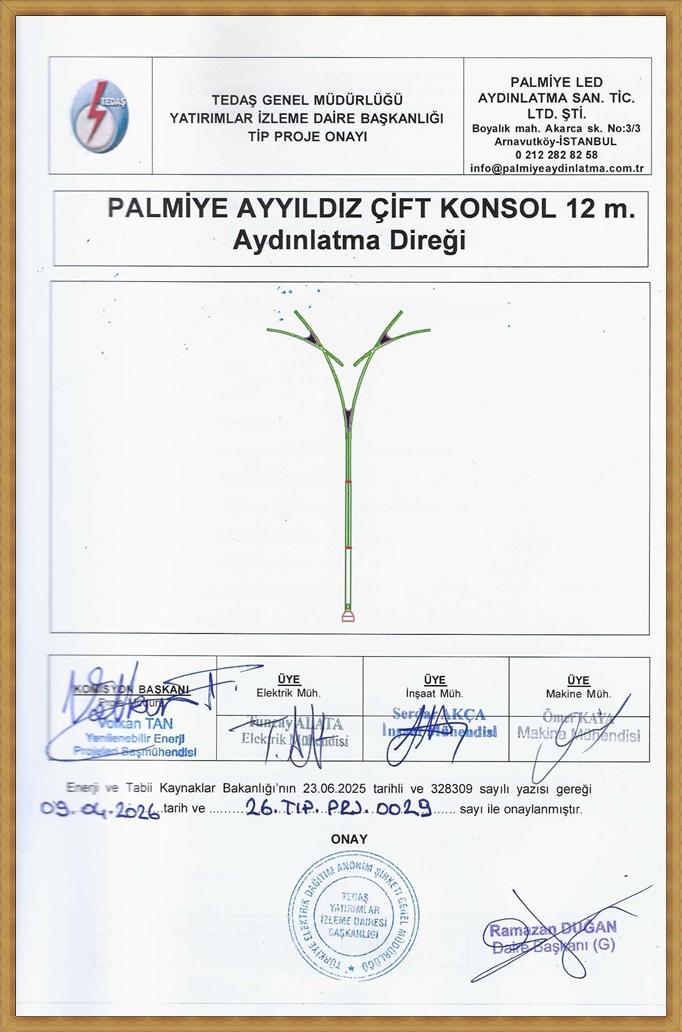 AYYILDIZ / NATO - 12 metre çift konsol tedaş onaylı aydınlatma direği