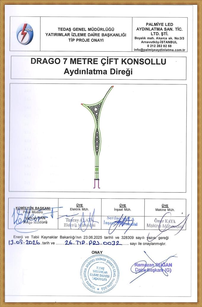 DRAGO - 7 metre tedaş onaylı aydınlatma direği