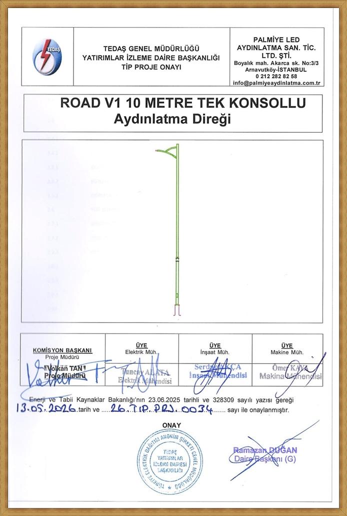 Road v1- 10 metre tedaş onaylı aydınlatma direkleri