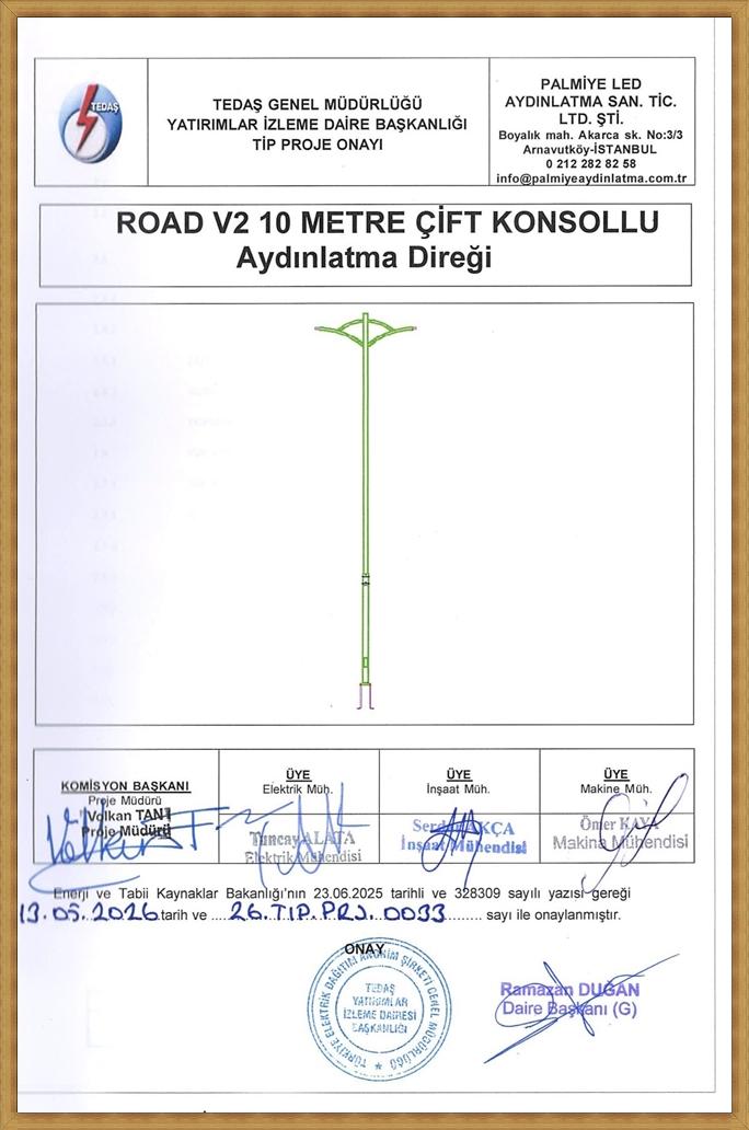 Road v2- 10 metre tedaş onaylı aydınlatma direkleri